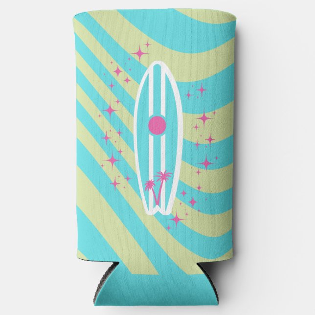 Surfbrett, Beach Art, Tropenmuscheln, farbenfroh Selters Dosenkühler (Vorderseite)
