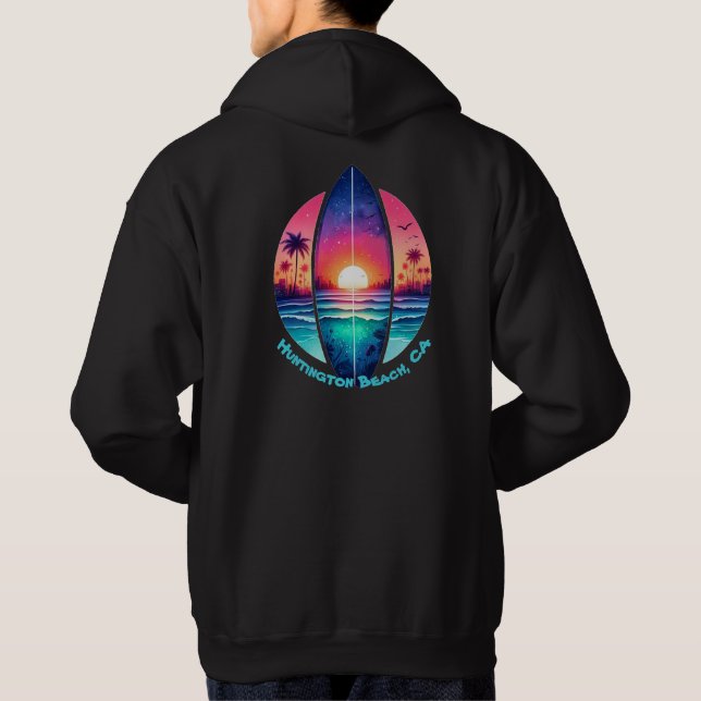 Surfbrett im Sonnenuntergang Hoodie (Rückseite)