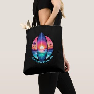 Surfbrett im Sonnenuntergang Tasche
