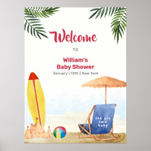 Surfbrett Meer Sand Strand Junge Baby Shower Willk Poster