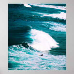 Surfbrett mit Meereswellen Poster