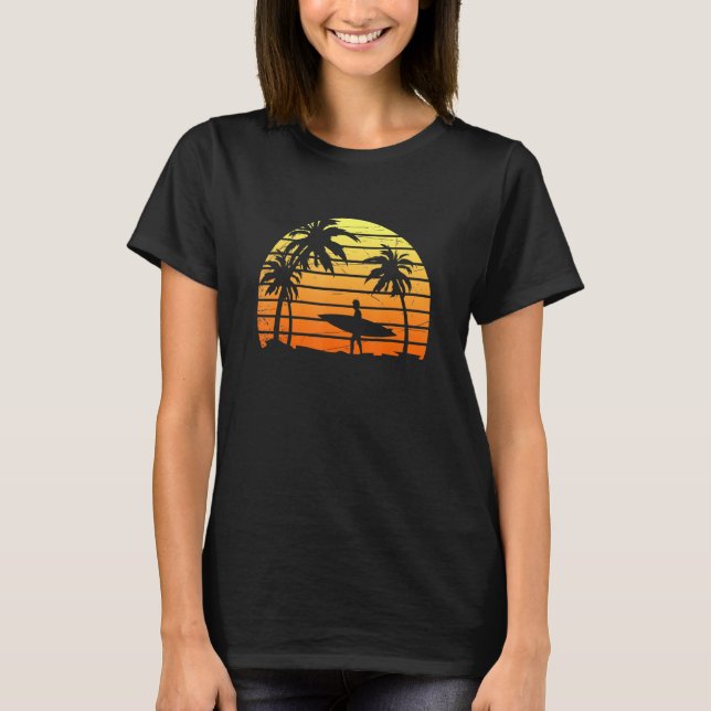 Surfbrett Sonnenuntergang mit tropischem Surfwasse T-Shirt (Vorderseite)