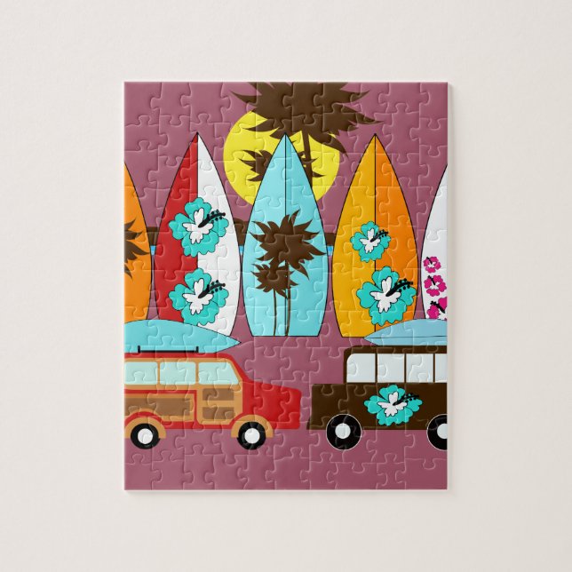 Surfbrett-Strandwertlos surfende Hippie-Packwagen (Vertikal)