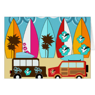 Surfbrett-Strandwertlos surfende Hippie-Packwagen