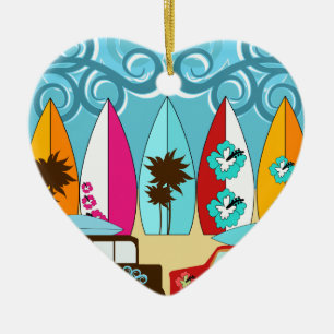 Surfbrett-Strandwertlos surfende Hippie-Packwagen Keramikornament