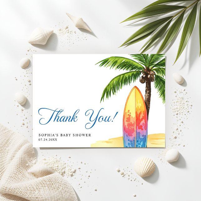 Surfbrett Summer Beach Baby Dusche Dankeskarte (Von Creator hochgeladen)