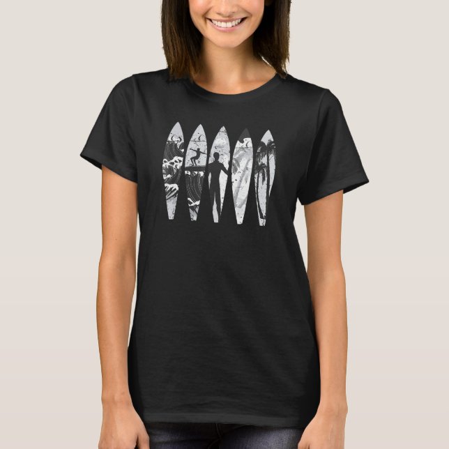 Surfbrett Surfbrett Palm Tree Sunset Wave T-Shirt (Vorderseite)