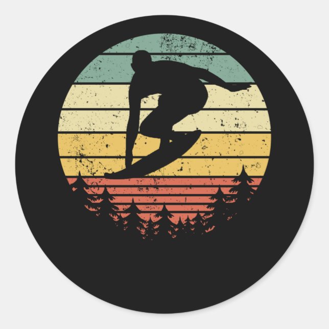 Surfbrett Surfen Retro Geschenk Idee Runder Aufkleber (Vorderseite)