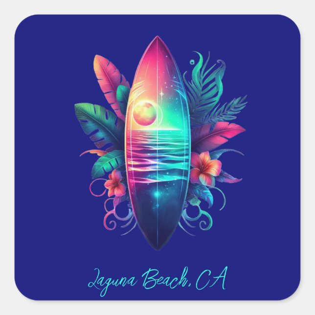 Surfbrett Tropischer Strand- Quadratischer Aufkleber (Vorderseite)