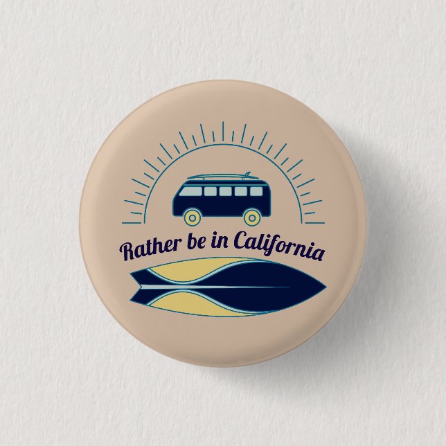 Surfbrett und Campingplatz Kalifornien Button (Vorderseite)