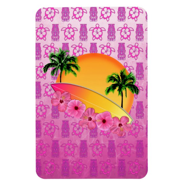 Surfbrett und Hibiskus Blume Magnet (Vertikal)