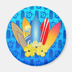 Surfbrett und Hibiskus Blume Magnet