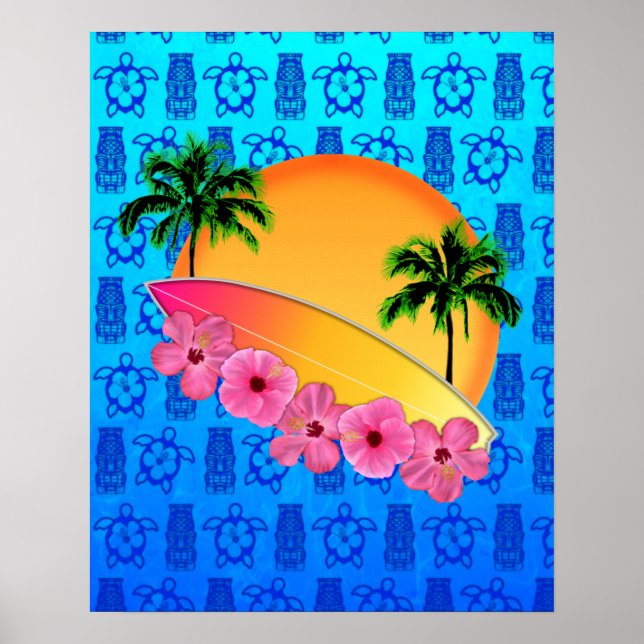 Surfbrett und Hibiskus Blume Poster (Vorne)