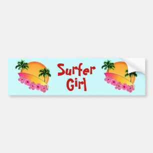 Surfbrett-und Hibiskus-Blumen Autoaufkleber