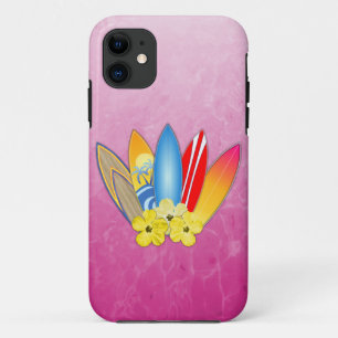 Surfbrett-und Hibiskus-Blumen iPhone 11 Hülle