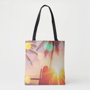 Surfbrett und Palmen auf Strand doppelte Expositio Tasche