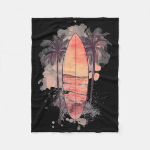 Surfbrett Wasserfarbe Surfen Strand Palmen Sur Fleecedecke