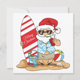Surfbrett Weihnachtsmann Grußkarte Feiertagskarte
