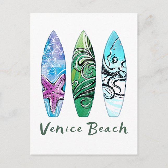 Surfbretter am Strand von Venedig Postkarte (Vorderseite)