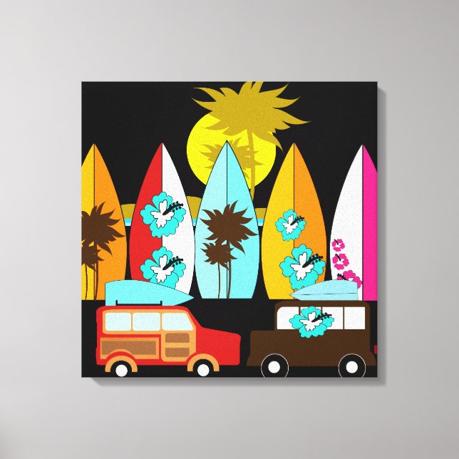 Surfbretter Beach Bum Surfing Hippie Vans Leinwanddruck (Vorderseite)
