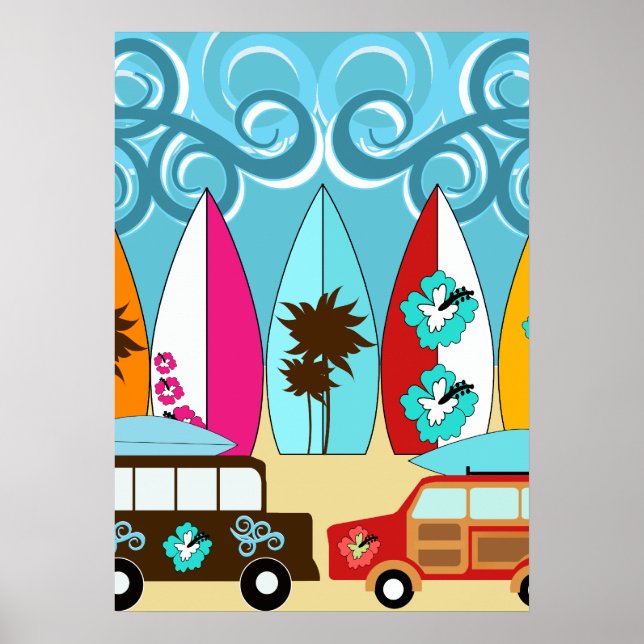 Surfbretter Beach Bum Surfing Hippie Vans Poster (Vorne)