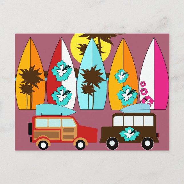Surfbretter Beach Bum Surfing Hippie Vans Postkarte (Vorderseite)