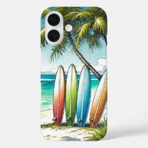 Surfbretter in Strandfarbe und Tinte iPhone 16 Hülle
