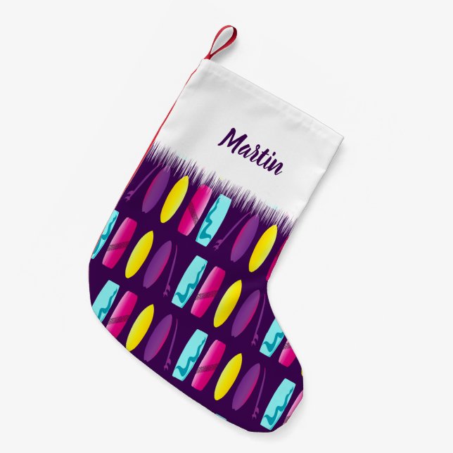 Surfbretter mit mehrfarbigem Surfmuster Kleiner Weihnachtsstrumpf (Vorderansicht (hängend))