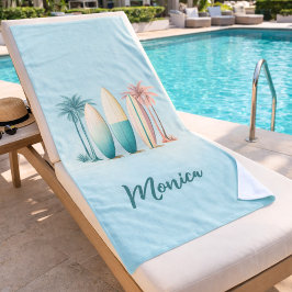 Surfbretter Palmen Rettro Salbei Strandtuch