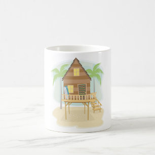 Surfbretter und Palmen aus tropischer Hütte Kaffeetasse