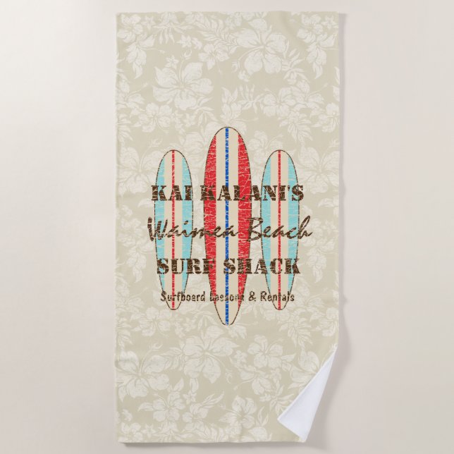 Surfbretter zeichnen Monogramm Hawaiian Surfboards Strandtuch (Vorderseite)