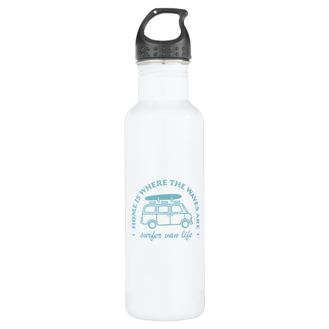 Surfcamper van life road trip surfquotes edelstahlflasche (Vorderseite)