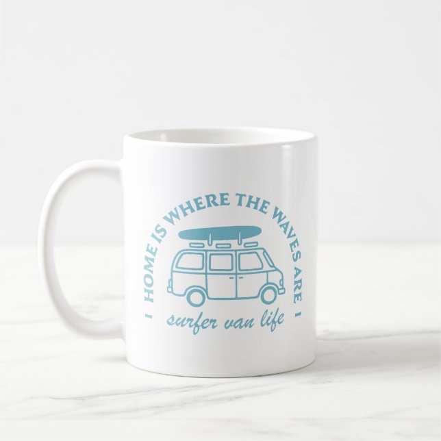 Surfcamper van life road trip surfquotes kaffeetasse (Links)