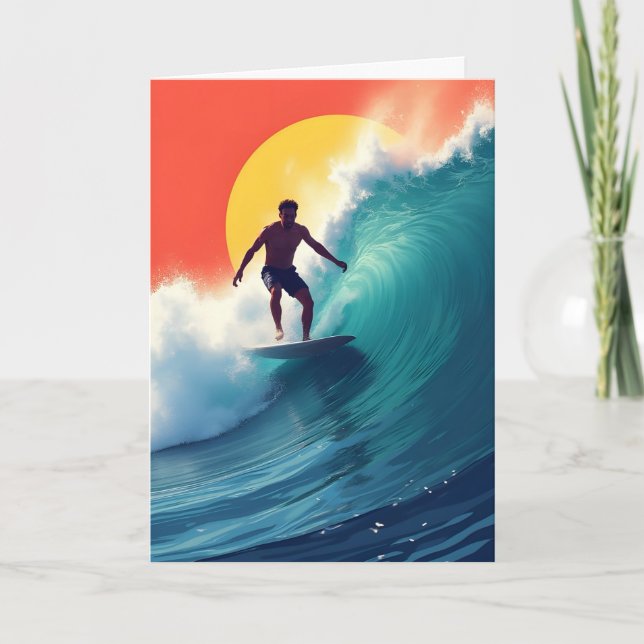 Surfen am Sonnenuntergang Vatertag Karte (Vorderseite)