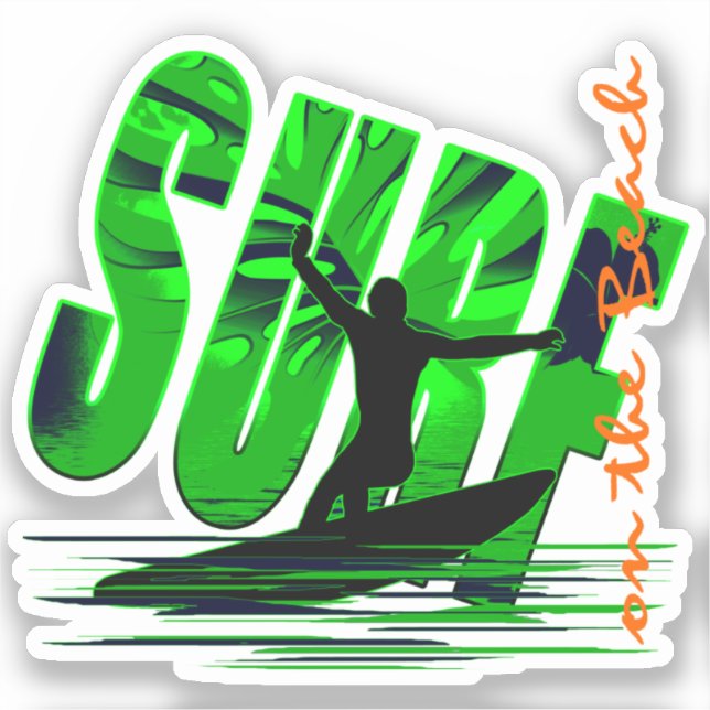 Surfen am Strand Aufkleber (Vorderseite)