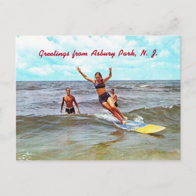 Surfen, Asbury Park, NJ Vintag Postkarte (Vorderseite)