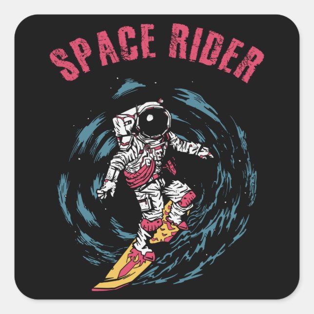 Surfen Astronaut Space Rider Surfer Quadratischer Aufkleber (Vorderseite)