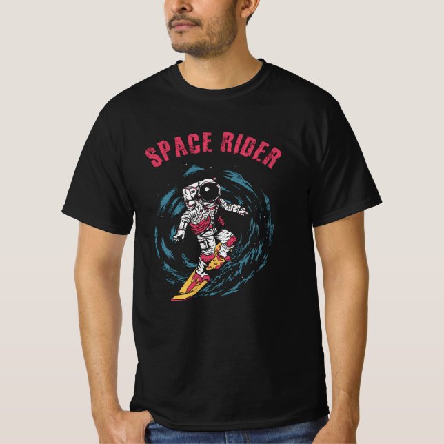 Surfen Astronaut Space Rider Surfer T-Shirt (Vorderseite)