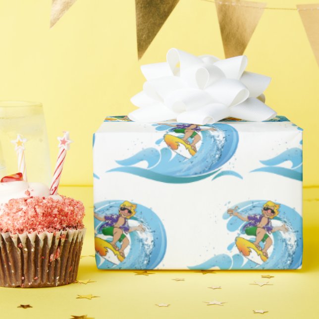 Surfen auf Blue Wave Geschenkpapier (Geburtstagsparty)