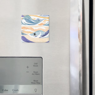 Surfen auf der Welle   Zeitgenössische Wasserfarbe Magnet