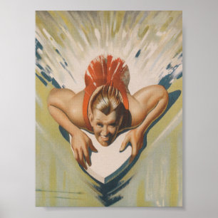 Surfen auf einem Board Antique Vintage Poster