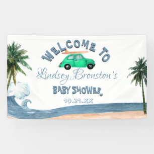 Surfen Auto Kokosnussbaum Blau Strand Babyparty Banner