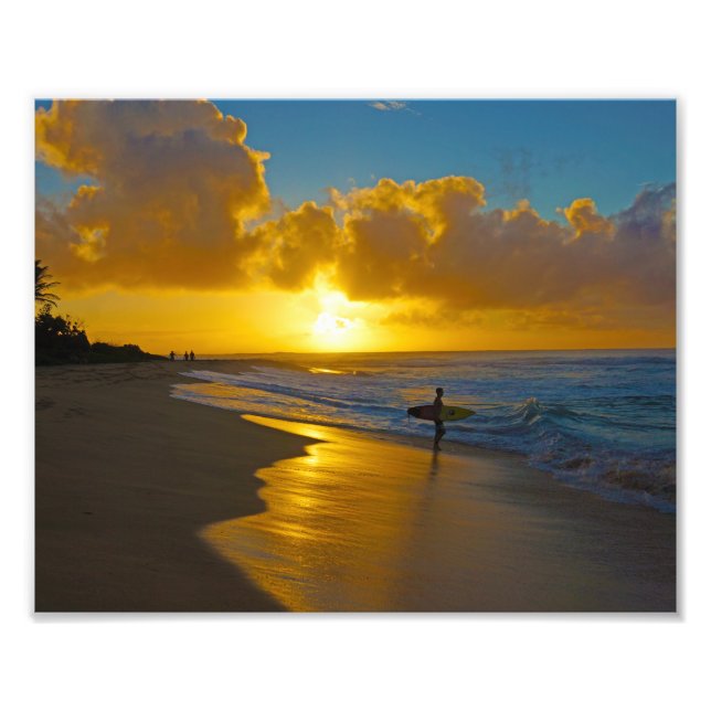 Surfen bei Sonnenaufgang Fotodruck (Vorne)