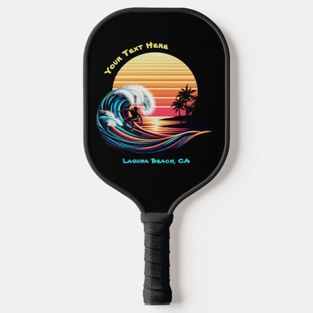 Surfen bei Sonnenuntergang Pickleball Schläger (Vorderseite)