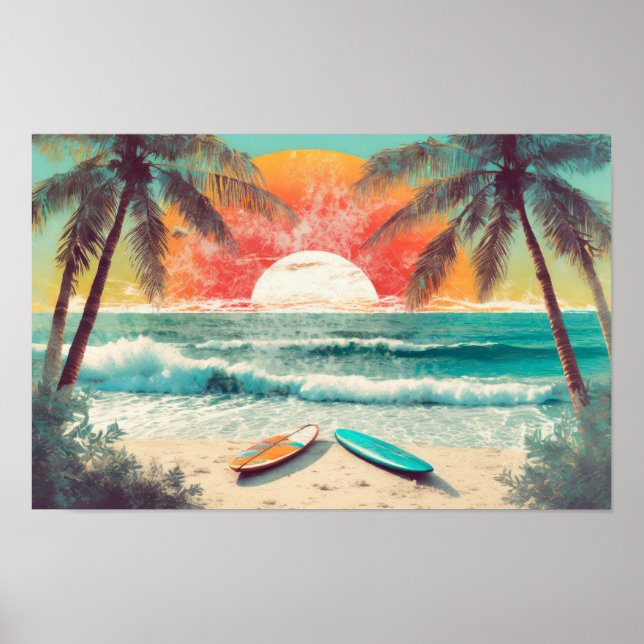 Surfen bei Sonnenuntergang Poster (Vorne)
