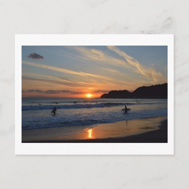 Surfen bei Sonnenuntergang: Shonan Coast, Japan Po Postkarte (Vorderseite)