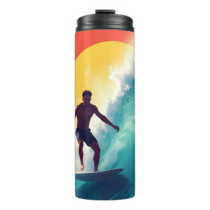 Surfen bei Sonnenuntergang Thermosbecher
