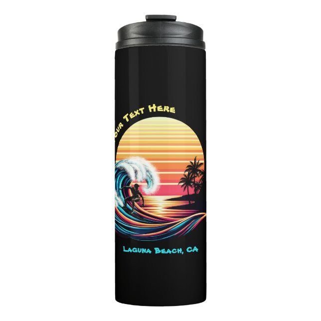 Surfen bei Sonnenuntergang Thermosbecher (Vorderseite)