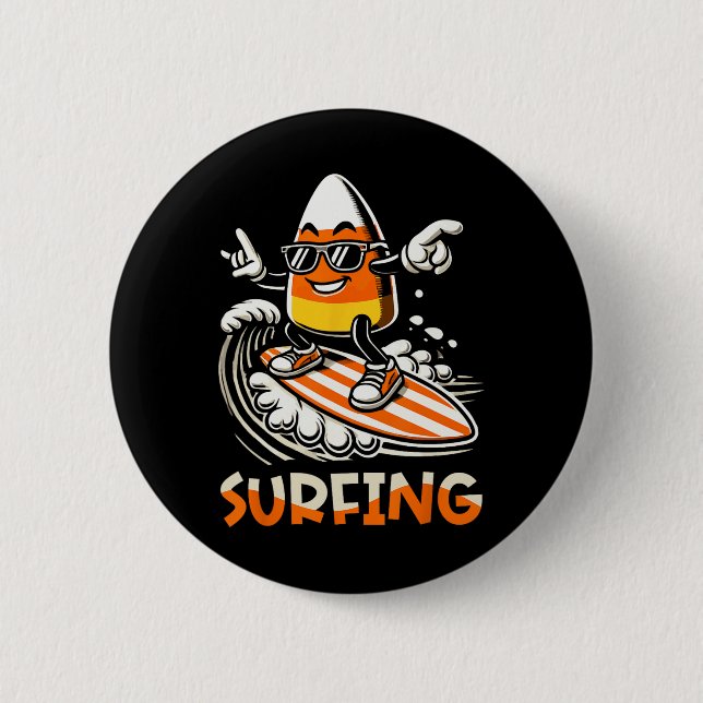 Surfen Candy Corn Funny Halloween Design Button (Vorderseite)