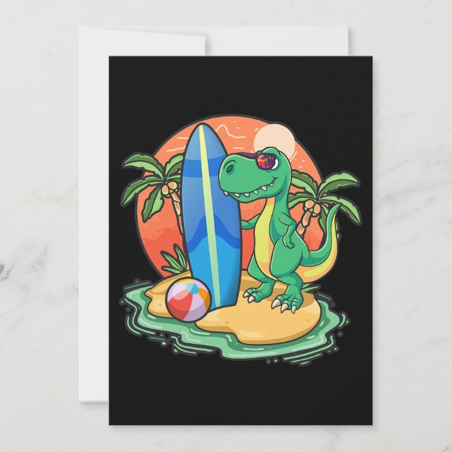 Surfen Dinosaur Funny Beach Vacation Animal Graph Einladung (Vorderseite)